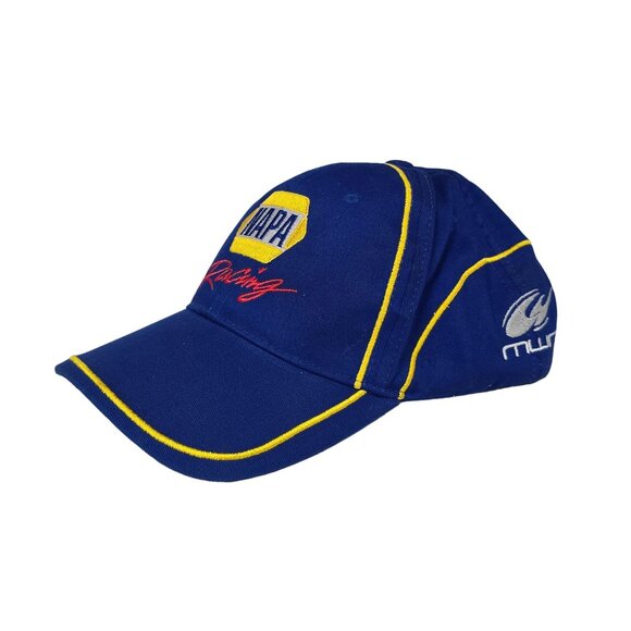 Vtg NAPA Racing Hat #55 Michael Waltrip Adjustable Strap Racing Cap Blue Yellow - Picture 2 of 10